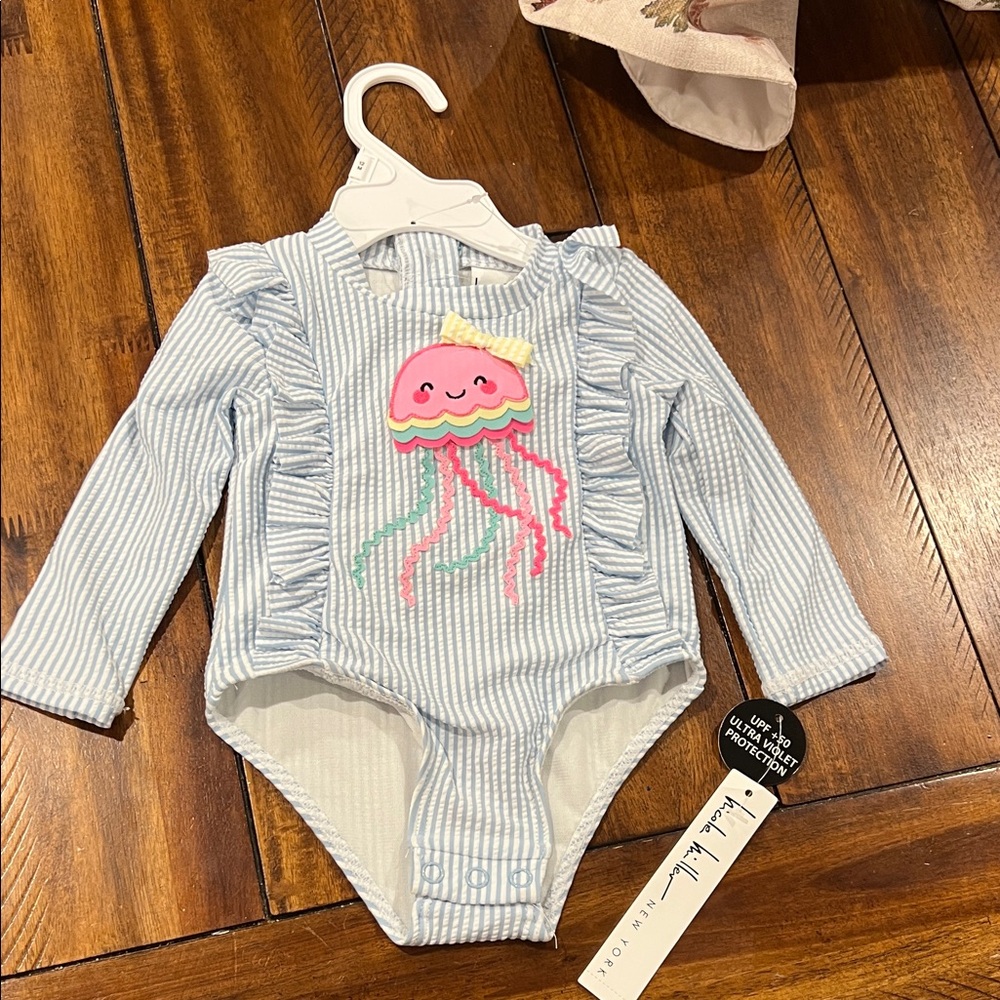 Blue Striped Nicole Miller 12 month NWT Girls Jellyfish Kids One Piece swim suit